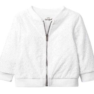 Cat & Jack‎ Baby Girl Bomber Jacket 0-3M Eyelet White Cotton Zip Up NWT Spring